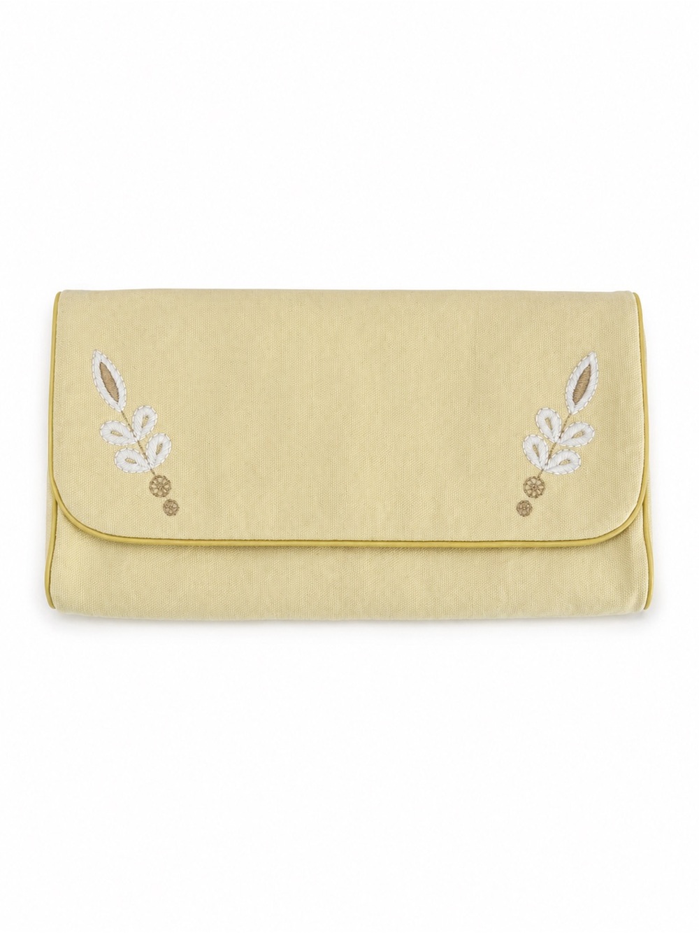 Serena & Lily Embroidered Canvas Clutch Bag Butter Yellow O/S
